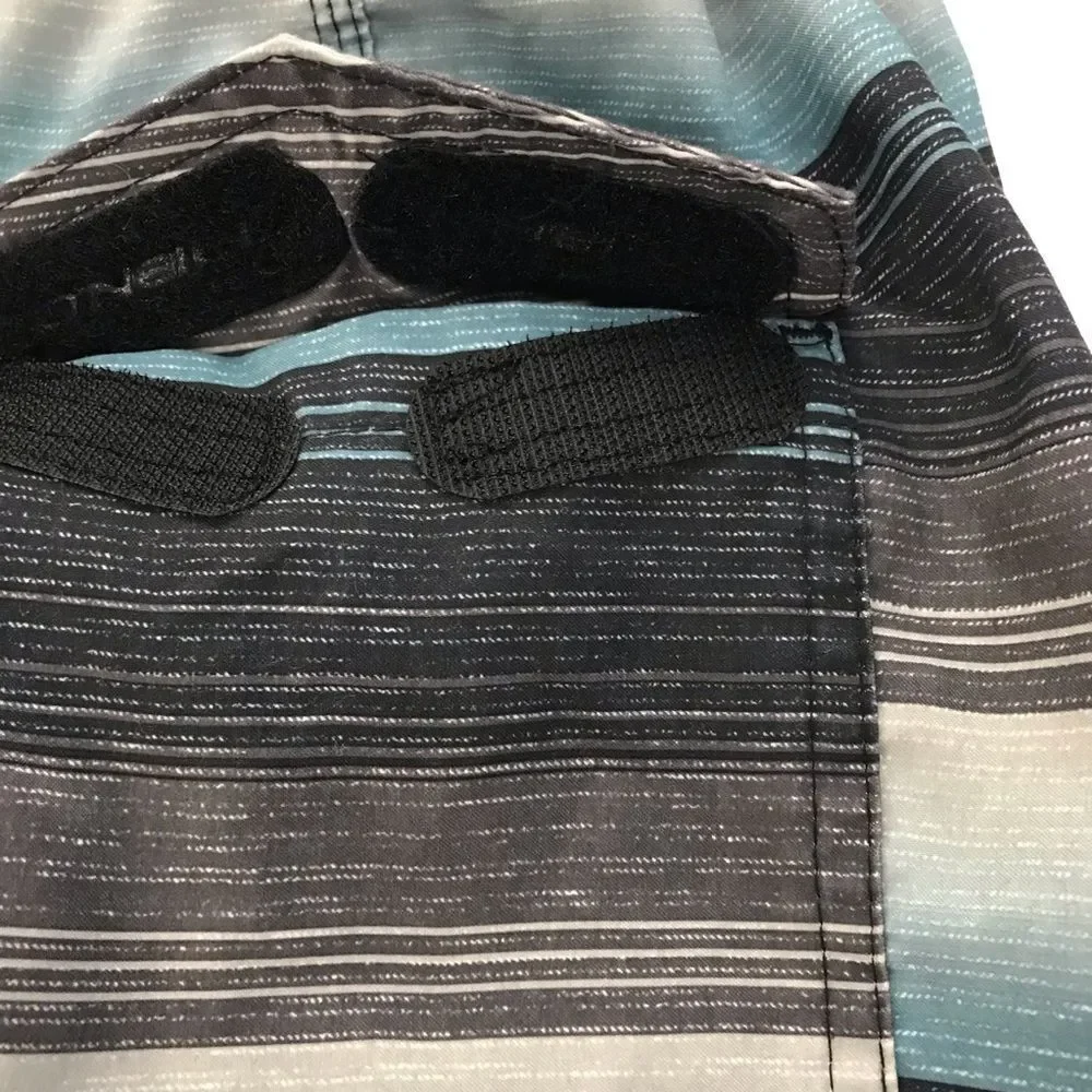 O’Neill Men's Size 32 Hybrid Board Shorts Blue Gray Stripe Tie Waist Surf‎ Beach